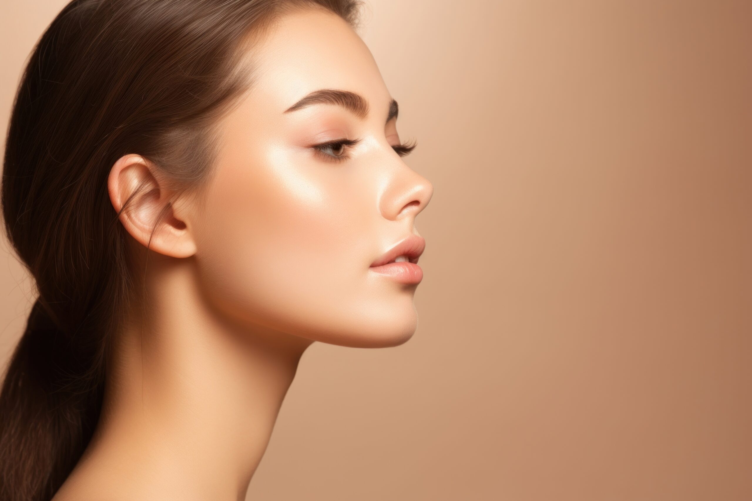 Side profile of a woman's face showing the cheek, lips and jawline